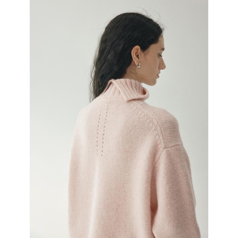 ニット レディース 秋冬 羊毛 ソフト スリット タートルネック リブニット トップス 長袖 白 ピンク系 グレー ブラウン