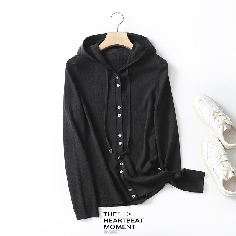 カーディガン レディース 大きいサイズ フード付き ニット 春秋 洗える ウール セーター 深灰ブルー 月光グレー イタリアグレー(4)