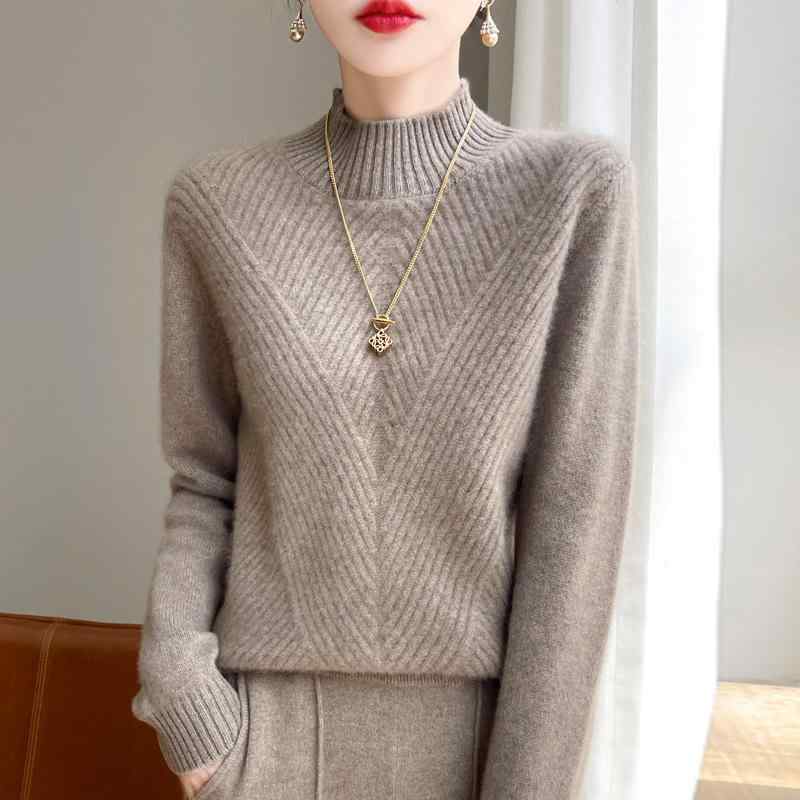 ニット レディース 秋冬 ハーフハイネック プルオーバー 無地 ウール セーター 厚手 ゆったり 体型カバ..