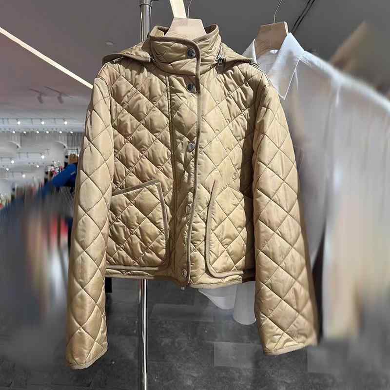 コート レディース 格子柄 フード付き 中綿 ジャケット アウター 秋冬 厚手 暖かい ゆったり ルーズ カジュアル 通勤 普段使い 防寒 コットン 綿 浅ブルー カーキ