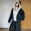コート レディース ヴィンテージ風 ボア襟 アウター 秋冬 小柄 厚手 フード付き 綿 ショート丈 黒 ブラック グレー系 ゆったり