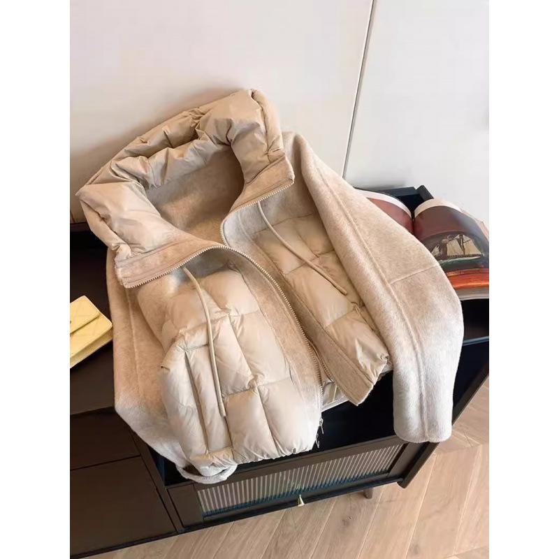 コート レディース 切り替え フード付き 中綿 ジャケット アウター 秋冬物 性 アクリル 燕麦色(4)