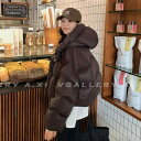 綿コート レディース 韓国 カジュアル 厚手 フード付き 長袖 ショート丈 ポリエステル 無地 ブラウン系