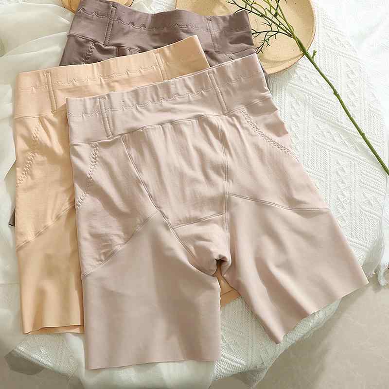 パンツ レディース 大きいサイズ ハイウエスト ショーツ スタンダード 無縫製 無地 ブラック ベージュ系(4)