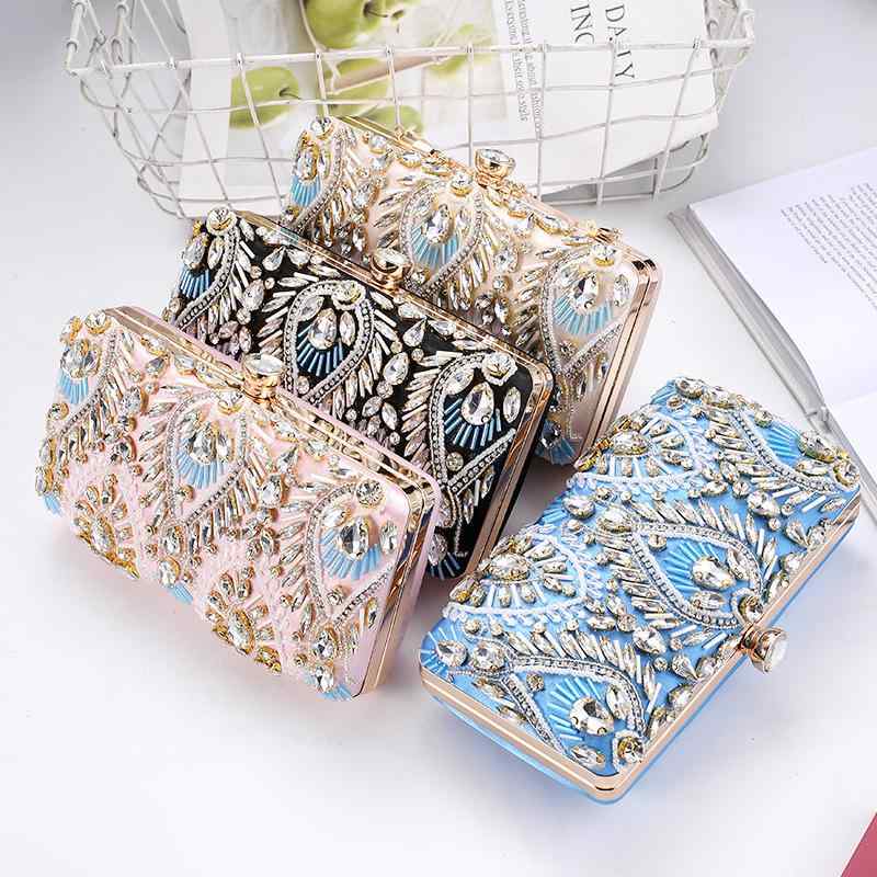 クラッチバッグ レディース パーティーバッグ イブニングバッグ ハンドバッグ 礼装用 ビーズ 鎖骨チェーン付き ラインストーン飾り サテン 結婚式 二次会 披露宴 お呼ばれ お食事会 謝恩会 同窓会 発表会 演奏会 フォーマル エレガント(x5)