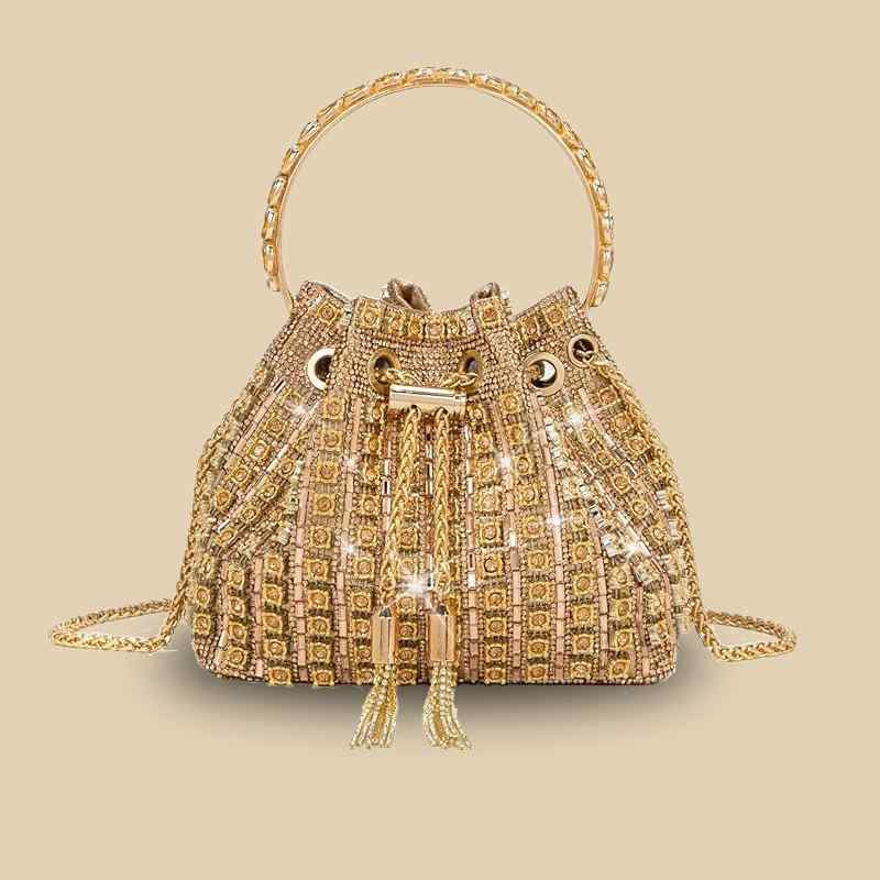 パーティバッグ レディース 2way 水桶型 ハンドバッグ łańcuszek ドリル シルバー シルバー ゴールド ..