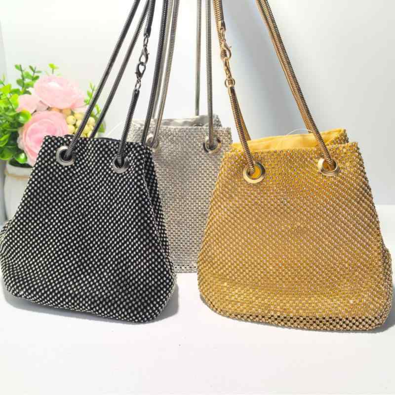 パーティーバッグ レディース イブニングバッグ ラインストーン 巾着 バケットバッグ ハンドバッグ 縦..