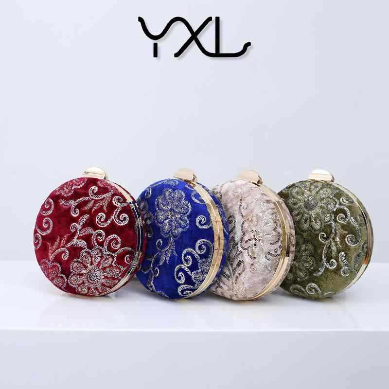 パーティーバッグ レディース 鞄 ベルベット チャイナドレス 結婚式 ハンドバッグ 斜めがけ サークルバッグ ビーズ スパンコール付き レトロ お呼ばれ フォーマル ワインレッド