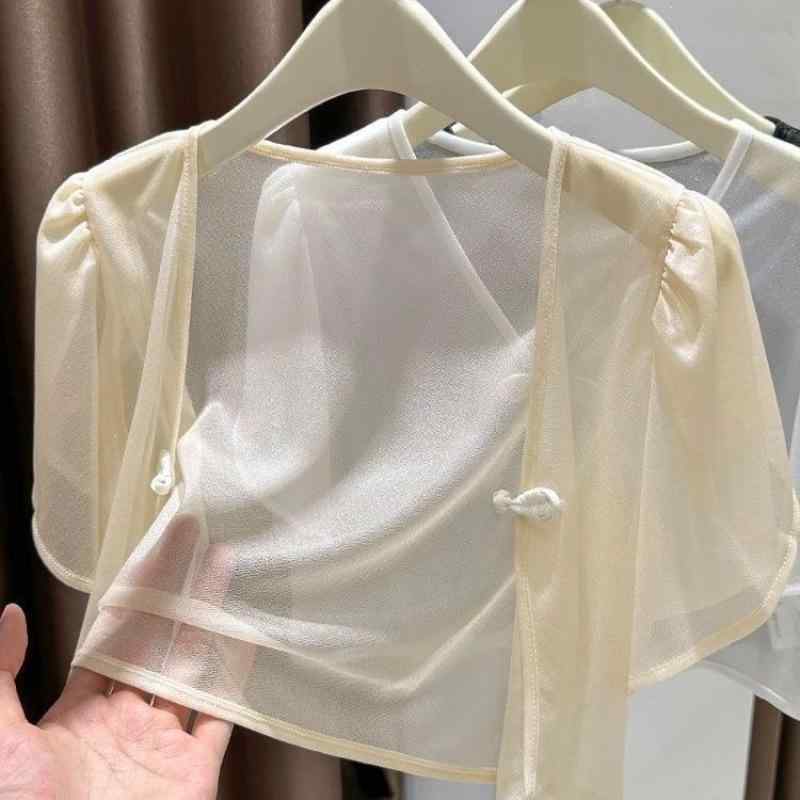 カーディガン レディース 夏用 薄手 冷感 ショート丈 トップス ショール 長袖 接触冷感 紫外線対策 羽織り 冷房対策 杏色 白 黒