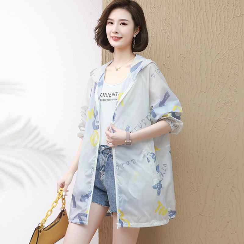 ジャケット レディース 薄手 接触冷感 UVカットパーカー 長袖 幾何学模様 ポリエステル 日韓スタイル フード付き ジップアップ アウター