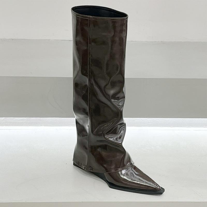 ブーツ レディース ブーツ ハイヒール ポインテッドトゥ ロングブーツ スキニーパンツ ブラック ホワイト ダークブラウン 高筒 太ヒール 6cm-8cm 秋冬 普段使い