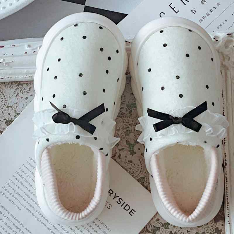ルームシューズ レディース 秋冬 室内履き スリッパ あったか ボア付き 厚底 滑り止め かわいい 韓国 リボン ホワイト(x2)
