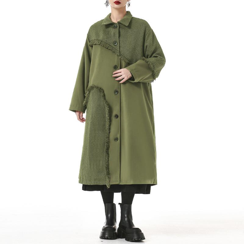 コート レディース 秋冬 毛織物 オーバーサイズ ゆったり 厚手 切り替え 流れるような装飾 普段使い アーミーグリーン ブラック