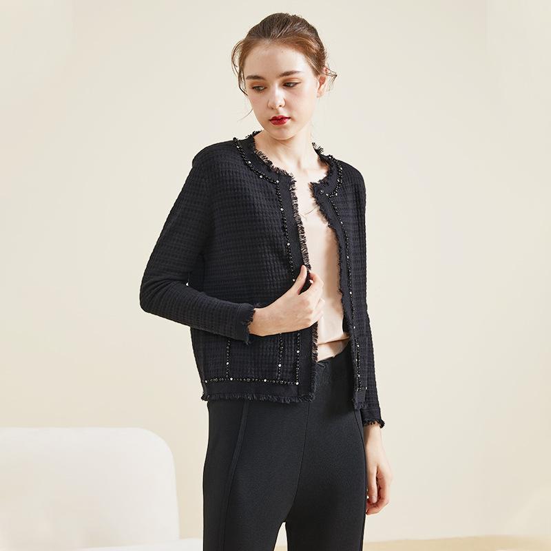 ジャケット レディース 真 silk 混紡 ニット カーディガン ショート丈 ベージュ ライトグレー ワインレッド ブラック 無地 長袖 ルーズフィット ドロップショルダー Vネック 通勤 大人 オフィスカジュアル トップス