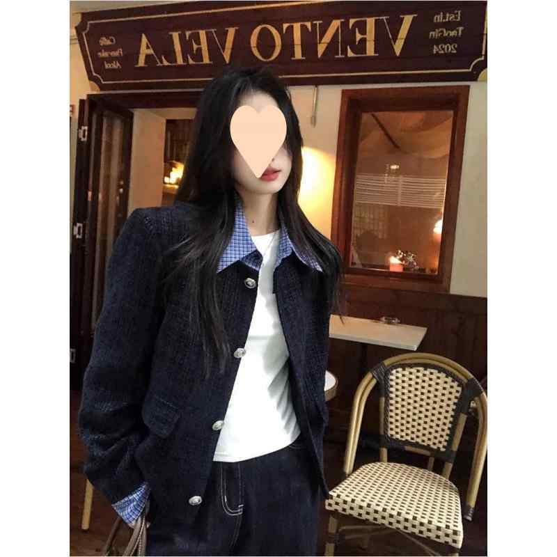 ジャケット レディース 韓国 きれいめ おしゃれ かわいい 紺ブレ 金ボタン ダブルブレスト風 ポリエステル 秋冬 オフィス 通勤