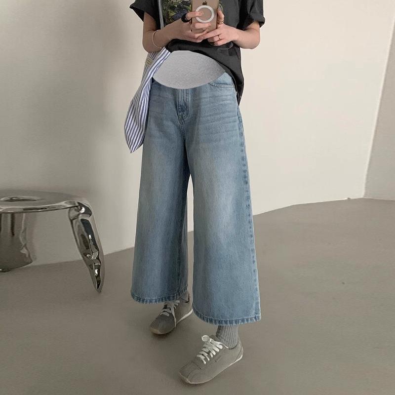 マタニティ ジーンズ レディース 妊婦 8分丈 デニムパンツ ウォッシュ加工 ゆったり 楽ちん 快適 柔らかい 薄手 春夏 産前 産後 調整可能 ウエストゴム 綿