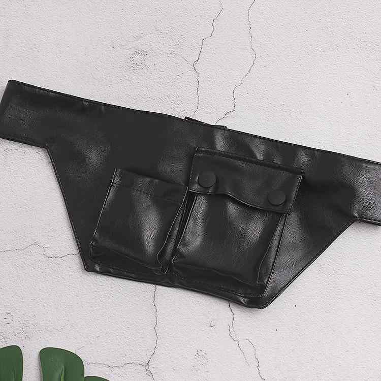 ウエストバッグ 男性用 女性用 レトロ インフルエンサー ブラック ポケット付き PUレザー ウエストポー..