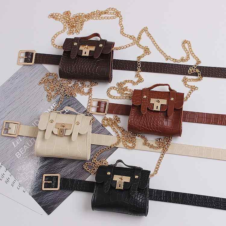 ウエストバッグ レディース ワニ柄 フェイクレザー ベルトバッグ ミニ チェーン飾り ウエストポーチ 斜めがけ かわいい ブラック アイボリー キャメル コーヒーのサムネイル