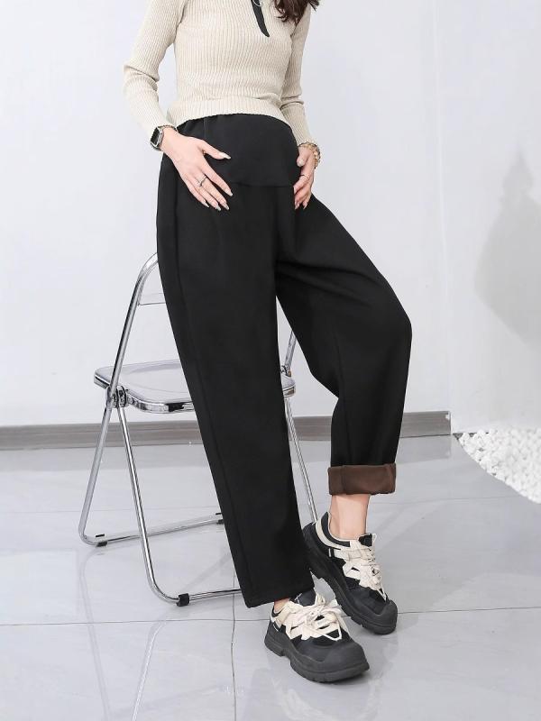マタニティ パンツ 秋冬 裏起毛 大きいサイズ 調節可能 あったか 快適 リラックス ゆったり 妊婦 産前 産後 ブラック・カテゴリ: パンツ