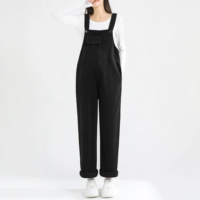 楽天ブリルビマタニティ パンツ 秋冬 妊婦 サロペット ストライプ ゆったり ワイド 厚手 ブラック 伸縮性