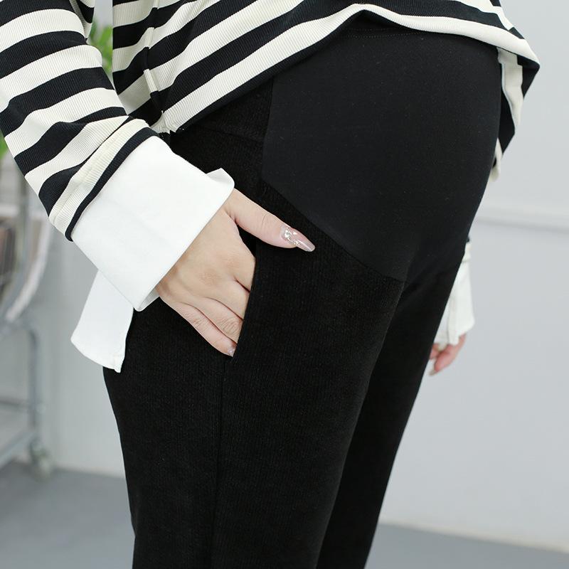 マタニティパンツ レディース ストレートパンツ ゆったり 妊婦服 産前産後 ストライプ模様 ウエスト調整 快適 伸縮性 ポリエステル ブラック 米白