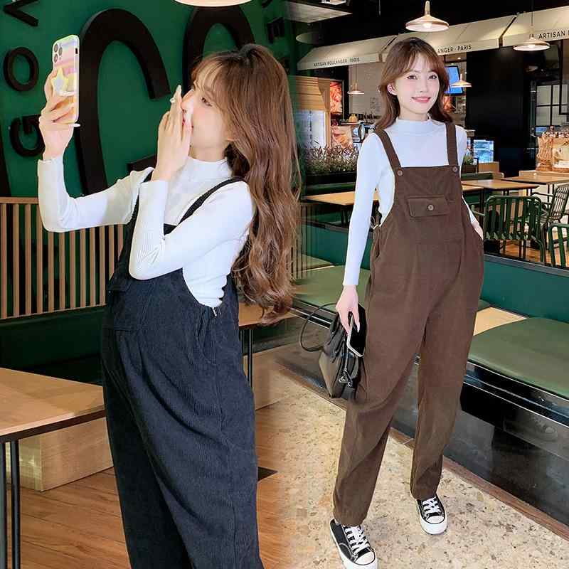 マタニティ パンツ 秋冬 セットアップ 裏起毛 サロペットパンツ ゆったり 妊婦 ズボン コーデュロイ ポ..