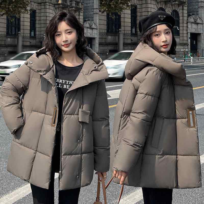 ダウンジャケット レディース フード付き 中綿 コート アウター 秋冬 冬服 暖かい ゆったり ミドル丈 ポリエステル 米白 黒 コーヒー色 灰緑