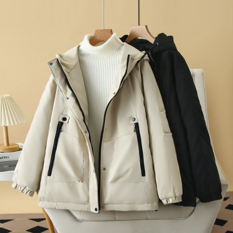 綿ジャケット レディース 大きいサイズ ゆったり 無地 ワークテイスト アウター ジャンパー ブルゾン 秋冬 ブラック オフホワイト(x2)