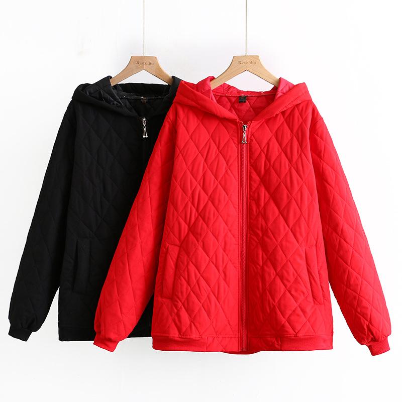 ジャケット レディース 大きいサイズ 中綿 軽量 フード付き リブ袖 秋冬 黒 赤 XL 2XL 3XL 4XL(x2)