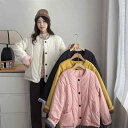 コート レディース 大きいサイズ 中綿 アウター 秋冬 ゆったり 婦人服 黒 ピンク系 イエロー 無地 長袖 丸首 ポケット付き