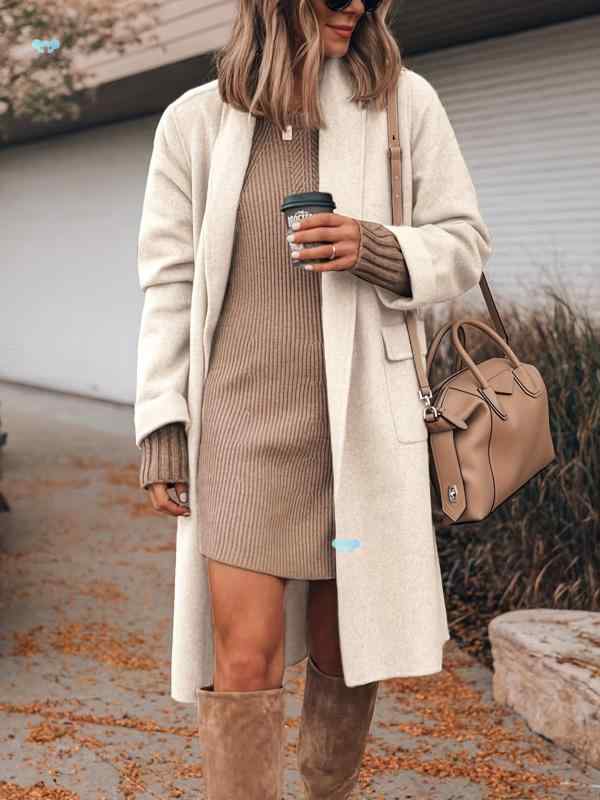 カーディガン レディース ウール コート オープンフロント ポケット付き 暖かい ショート丈 ベージュ ..