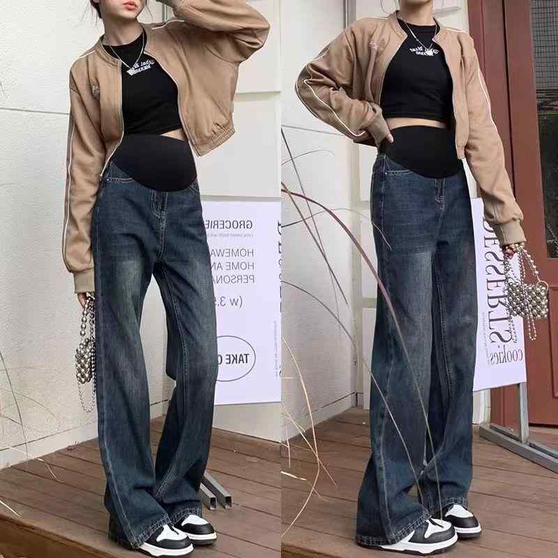 マタニティ デニム ワイドパンツ 春秋 薄手 ゆったり ストレート 7分丈 大きめサイズ 妊婦 産前産後 リラックス 普段使い