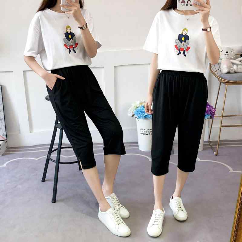 七分丈パンツ レディース 大きいサイズ 高伸縮 コットン混紡 200kg対応 4XL 5XL 6XL 7XL 8XL 薄手 ルームウェア 部屋着(x2)