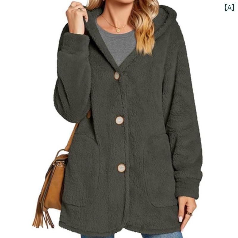 2025の クロスボーダー Amazon 独立 ステーションの 女性 豪華 フード 付き ボタン ポケット カーディガン カジュアル ジャケット 婦人 服