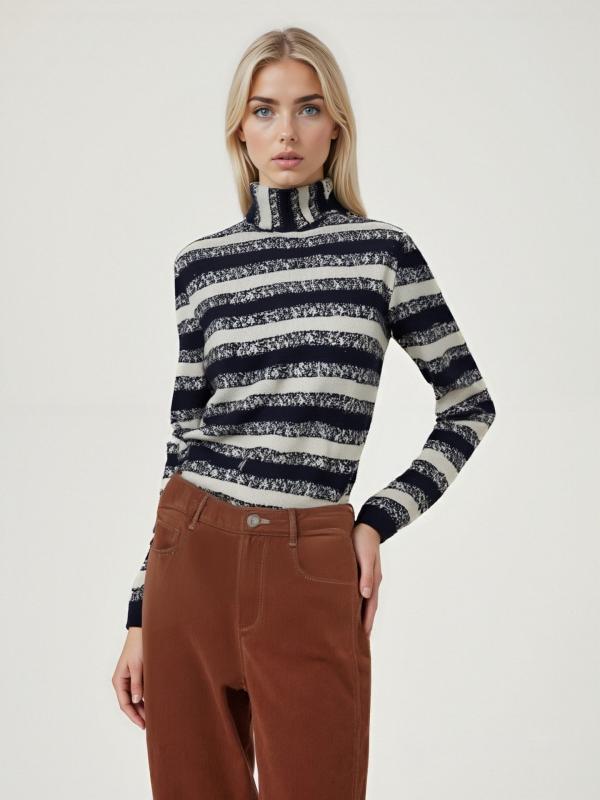 ニット レディース 高ネック プルオーバー 秋冬 トップス 婦人服 伸縮性 やわらか 通勤 ブラック 紺色 コーヒー色(x2)