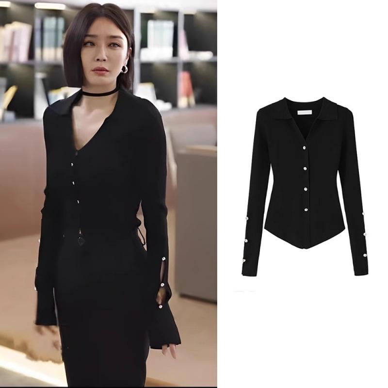 ニット レディース 韓国 黒 Vネック ニットトップス 秋冬 長袖 伸縮性 高弾性 スリムフィット 着痩せ 普段使い 知的 エレガント ブラック オフホワイト(x2)