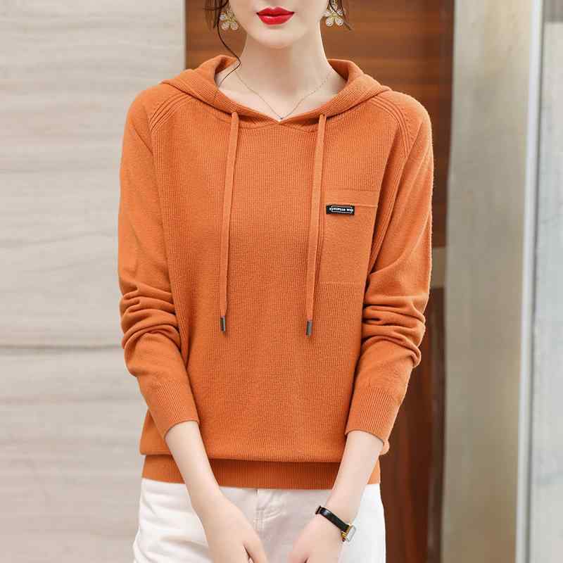 ニット レディース 秋冬 韓国 パーカー 長袖 ショート丈 無地 トップス プルオーバー 普段使い デート 緑 紺 抹茶色 杏色 コーヒー色 赤 黒