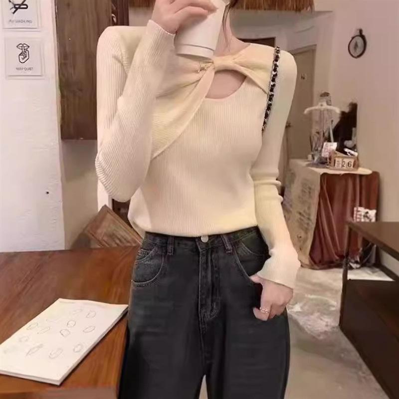 ニット レディース 長袖 秋冬 镂空 トップス 大きいサイズ ゆったり 体型カバー 無地 ミドル丈 普段使い かわいい きれいめ(x2)