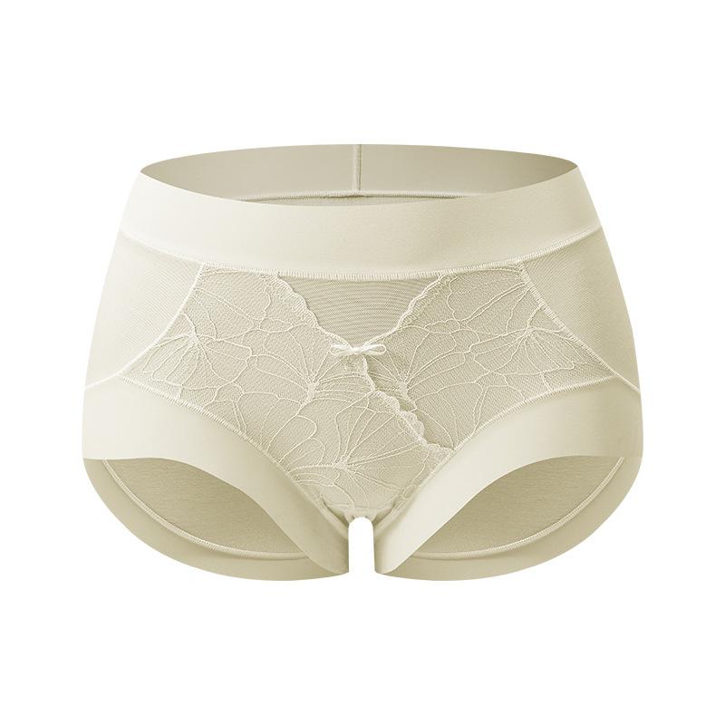 ショーツ レディース 女性用 中間ウエスト モダール レース切り替え 絹 パンツ 無縫製 シームレス 通気..
