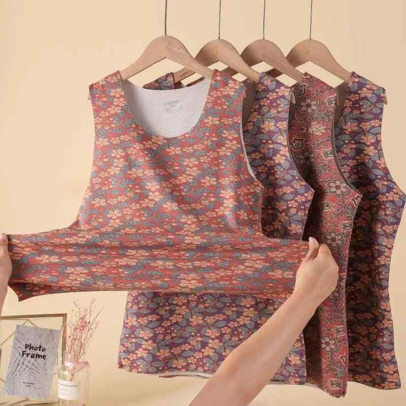 インナー レディース 婦人服 防寒 あったかインナー 裏起毛 保温 肌着 女性用 花柄 背心 部屋着 秋冬