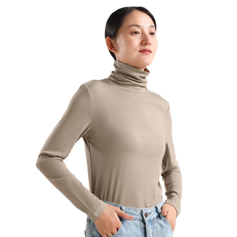カットソー レディース 秋冬 裏起毛 ウール混紡 ハイネック 長袖 スリムフィット トップス 月光グレー カーキ アイボリー ブラック 高ストレッチ 通勤