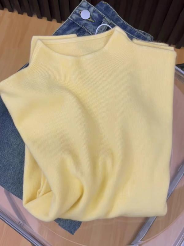 ニット レディース タートルネック セーター 秋冬 トップス 長袖 カットソー ポリエステル 伸縮性 無地 きれいめ カジュアル 通勤 オフィス 普段使い デイリー 部屋着 短め 丈 イエロー系