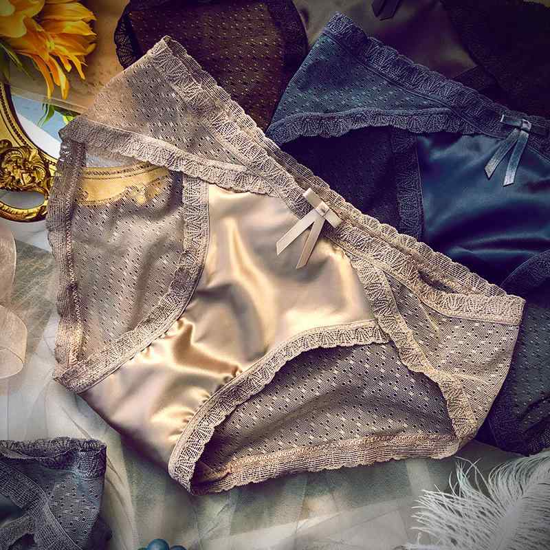 ショーツ レディース 女性用 レース シースルー メッシュ 薄手 通気性 無地 ミドルウエスト 綿 混紡 グ..