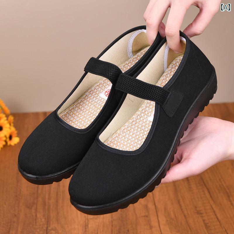 ドロップ シッピング 春夏 女性 黒 ソフト ソールダンス シューズ フラット ホテル 作業 靴 ミドル タオル ママ シューズ(4)