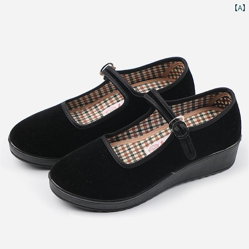 厚手 底 / 古い 北京の 黒い 布の 靴の 女性 カジュアル 靴の 平 毛の 一帯の 広場の ダンスの 靴の ホ..