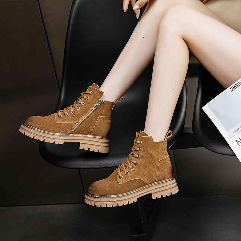 ブーツ レディース 厚底 ショートブーツ 革 ヌバック ワークブーツ エンジニアブーツ レースアップ 衝撃吸収 滑り止め 3cm-5cm ローヒール ラウンドトゥ 履きやすい 歩きやすい 普段使い カジュアル 秋冬 キャメル カーキ