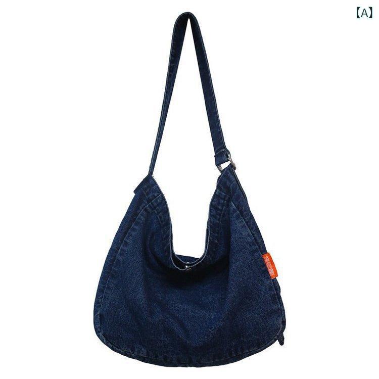 デニムキャンバス バッグ 風 バッグ 女性 レトロ chi ストリート カップル 斜め ショルダーバッグ 日 ..