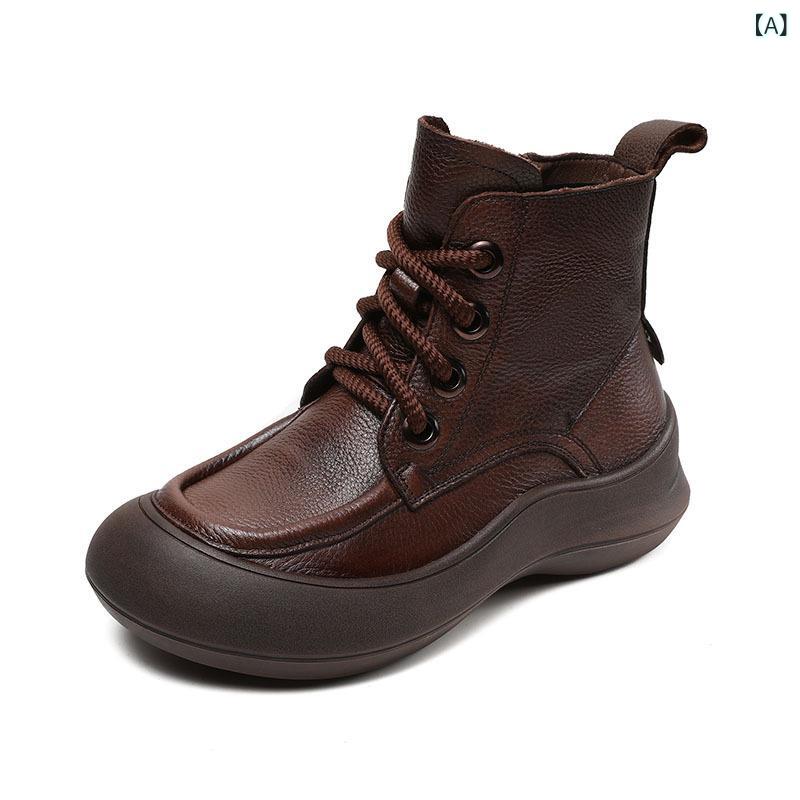 トップ 層の 牛革の レトロ 柔らかい 底の ショート ブーツで 秋冬 新型の高 組の 女性 靴 合わせます(x2)