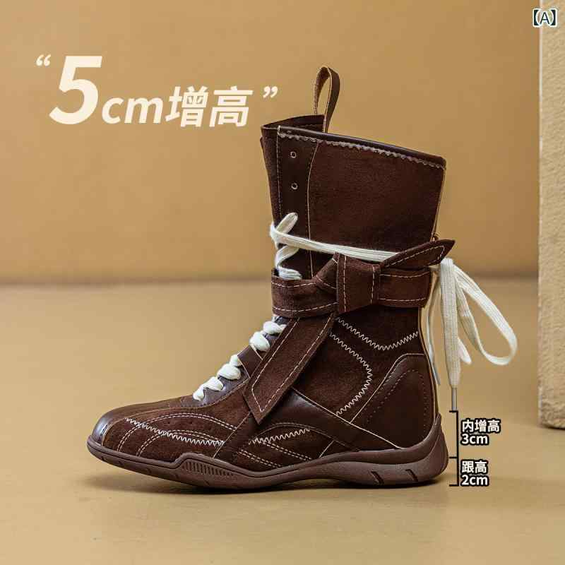 レトロ ボクシング ブーツ 女性用 2025 春夏 アウトドア 小柄 足が 疲れにくい ミッド カーフ ブーツ