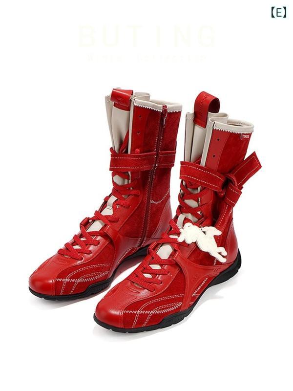 女性用 ニッチ ハンティング シリーズ 身長 アップ ボクシング ブーツ 2025 レトロ ミッド カーフ ブー..